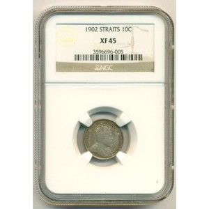 Straits Settlements (Malaysia) Silver 1902 10 Cents Edward VII XF45 NGC